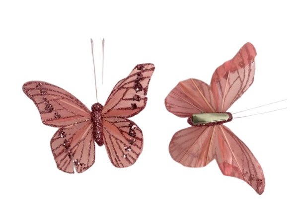 MATERIEL POUR L'ART FLORAL > Papillons rose pailletés avec pince x 2